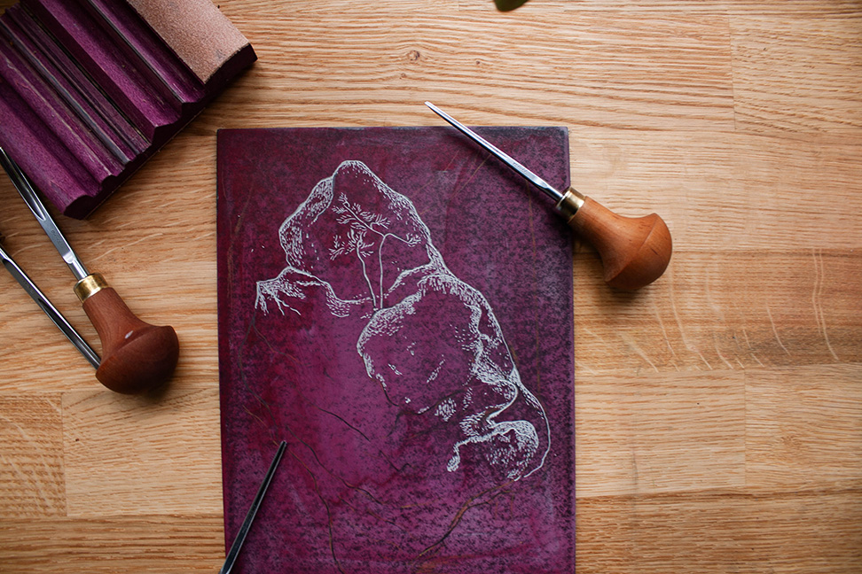 detailfoto van linoleum en linogutsen